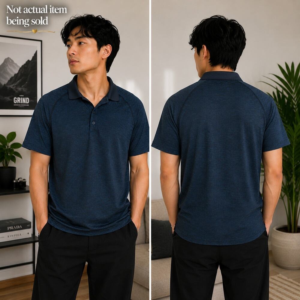 Lululemon Mens Polo Shirt Size M Black Blue Golf Performance Short Sleeve